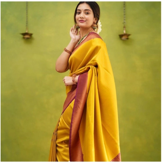 Generic Women's Soft Litchi Silk Jacquard Work Saree With Unstitched Blouse 5.5Mtr (Yellow) Generic Women's Soft Litchi Silk Jacquard Work Saree With Unstitched Blouse 5.5Mtr (Yellow)