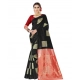 Generic Women's Soft Lichi Silk Printed Saree With Unstitched Blouse 5.5Mtr (Black)