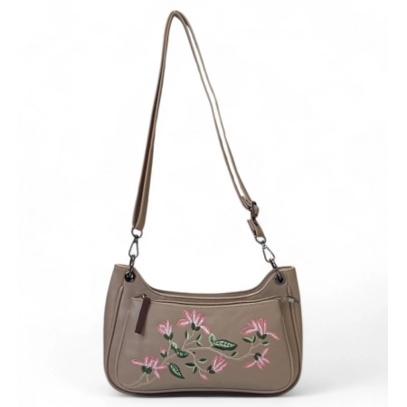 Generic Women's Polyurethane Floral Embroidered Crossbody Sling Bag with Adjustable &amp; Removable Strap (Beige)