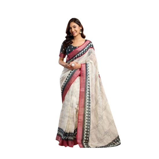 Generic Women's Linen Cotton Printed Ready To Wear Saree With Unstitched Blouse 5.5 Mtr (Off_White) Generic Women's Linen Cotton Printed Ready To Wear Saree With Unstitched Blouse 5.5 Mtr (Off_White)