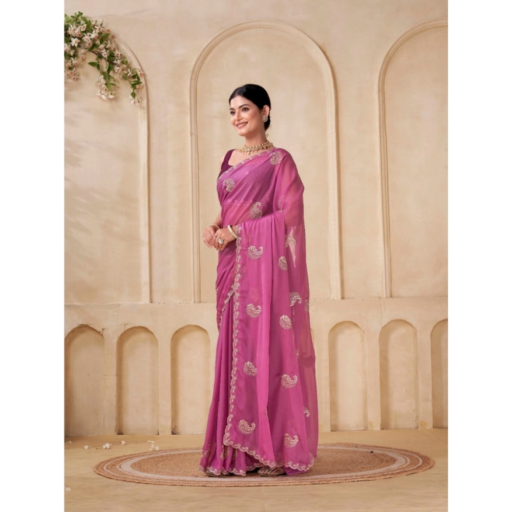 Generic Women's Digital Printed  Georgette Saree With Unstitched Blouse (Pink, 5-6 Mtrs)