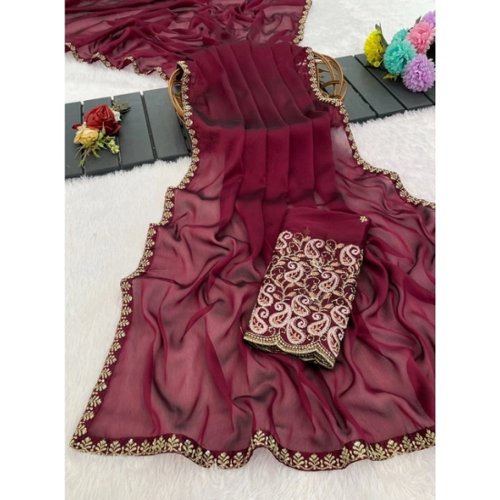 Generic Women's Chiffon Embroidered Saree With Unstitched Blouse 5.5Mtr (Maroon) Generic Women's Chiffon Embroidered Saree With Unstitched Blouse 5.5Mtr (Maroon)