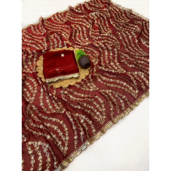 Generic Women's Satin Embellished Saree With Unstitched Blouse 5.5Mtr (Maroon) Generic Women's Satin Embellished Saree With Unstitched Blouse 5.5Mtr (Maroon)