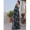 Generic Women's Chiffon Printed Saree With Unstitched Blouse 5.5Mtr (Black)