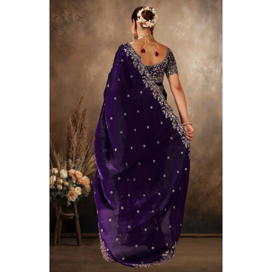 Generic Women's Silk Embroidered Saree With Unstitched Blouse 5.5Mtr (Purple) Generic Women's Silk Embroidered Saree With Unstitched Blouse 5.5Mtr (Purple)