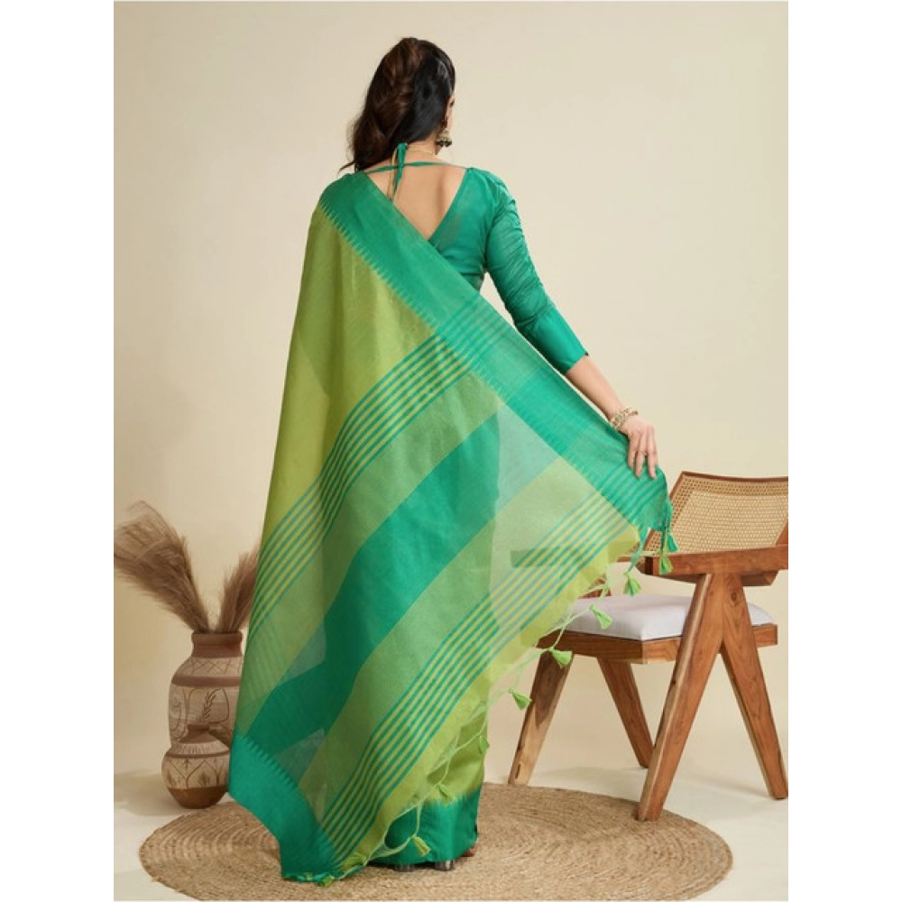 Generic Women's Raw_Silk Woven Saree With Unstitched Blouse 5.5Mtr (Parrot_Green)