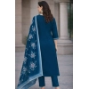 Generic Women's Chanderi Silk Ethnic Motif V-Neck 3/4th Sleeve Kurti With Pant Dupatta Set (Teal)