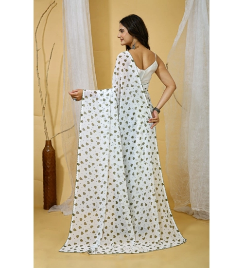 Generic Women's Georgette Printed Saree With Unstitched Blouse 5.5Mtr (White-Grey)