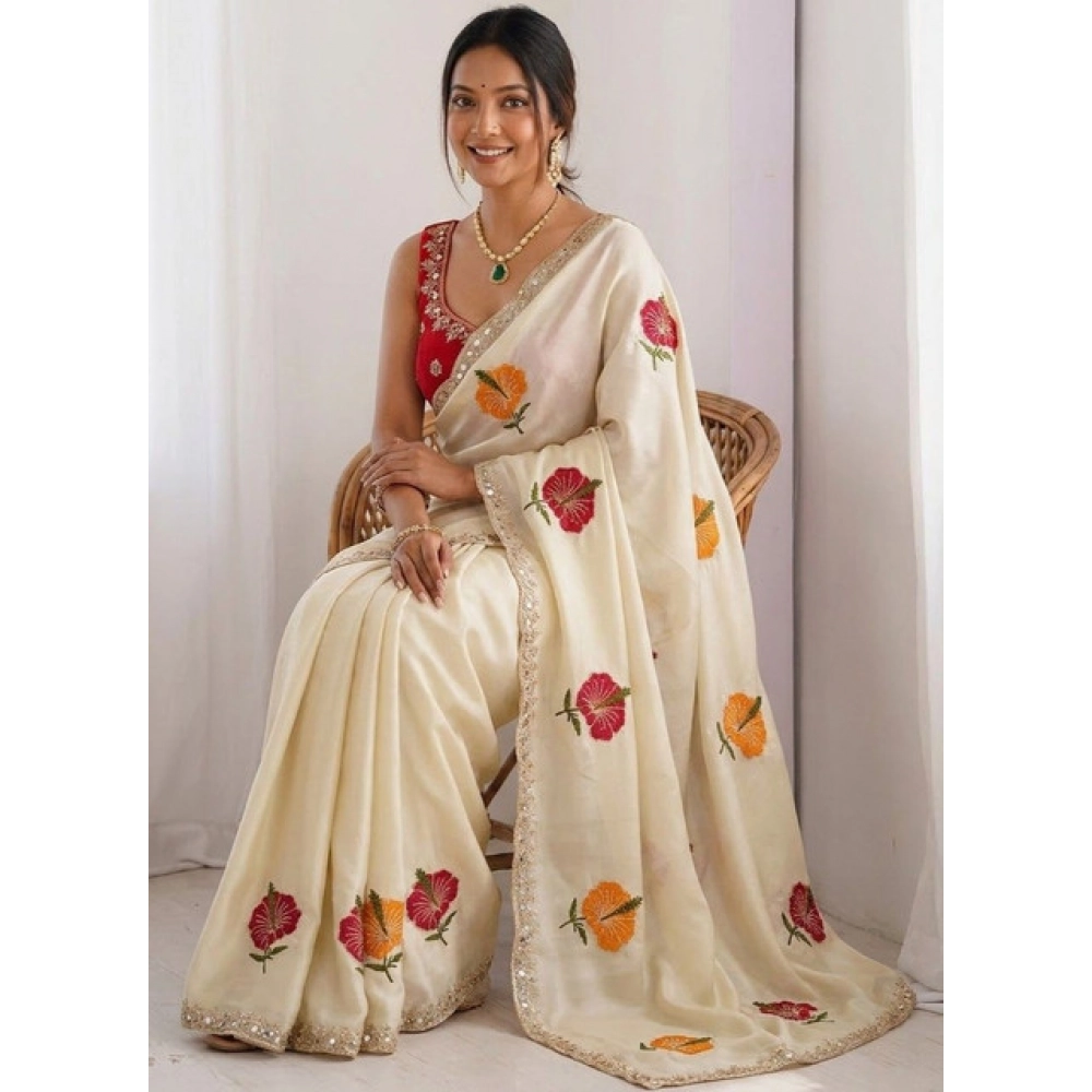 Generic Women's Georgette Embellished Saree With Unstitched Blouse 5.5Mtr�(Beige)