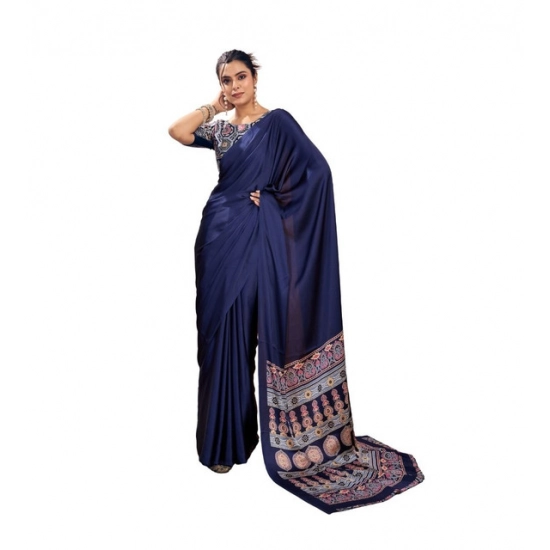 Generic Women's Satin Crepe Printed Saree With Unstitched Blouse 5.5Mtr (Navy Blue) Generic Women's Satin Crepe Printed Saree With Unstitched Blouse 5.5Mtr (Navy Blue)
