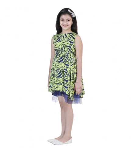 Generic Girl's Polyester Crepe & Net Printed Sleeveless Dress (Yellow-Blue) Generic Girl's Polyester Crepe & Net Printed Sleeveless Dress (Yellow-Blue)