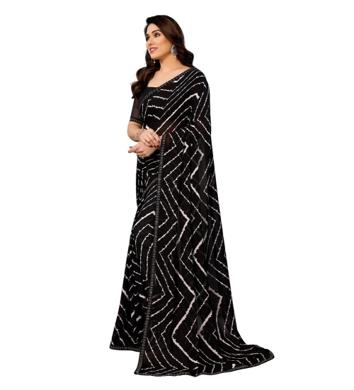 Generic Women's Georgette Printed Saree With Unstitched Blouse 5.5Mtr (Black)