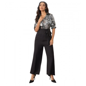 Generic Women's Satin And Polyester Floral Half Sleeves Jumpsuit (Grey - Black)