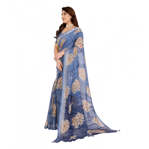 Women's Georgette Printed Saree With Unstitched Blouse 5.5Mtr (Blue) Women's Georgette Printed Saree With Unstitched Blouse 5.5Mtr (Blue)