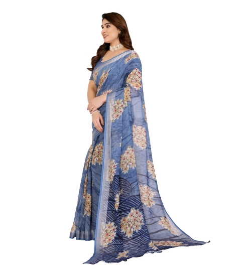 Generic Women's Georgette Printed Saree With Unstitched Blouse 5.5Mtr (Blue)