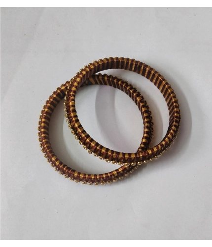 Generic Women's Plastic Silk Thread Bangles (Gold-Dark Brown, Size: 2.6)