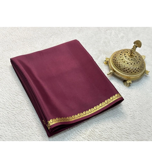 Generic Women's Crepe Chit Pallu Solid Saree With Unstitched Blouse 5.5Mtr (Brown)
