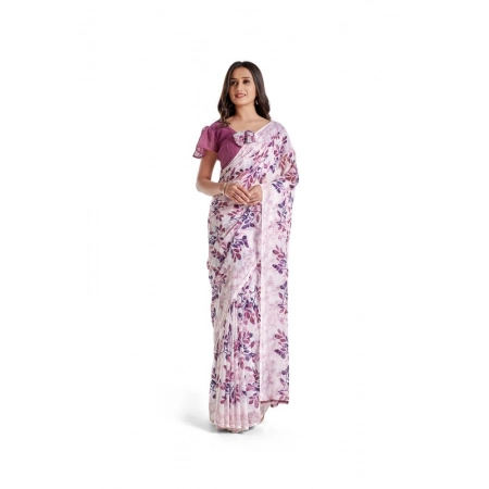 Generic Women's Georgette Printed Saree With Unstitched Blouse 5.5Mtr (Pink)