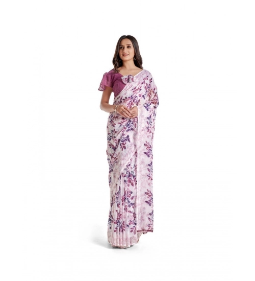 Generic Women's Georgette Printed Saree With Unstitched Blouse 5.5Mtr (Pink)
