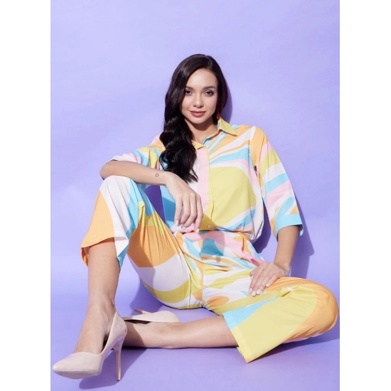 Generic Women's Polyester Colour Blocking 3-4th Sleeve Co-Ord Set (Multicolor) Generic Women's Polyester Colour Blocking 3-4th Sleeve Co-Ord Set (Multicolor)