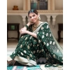 Generic Women's Soft Lichi Silk Printed Saree With Unstitched Blouse 5.5Mtr (Green)