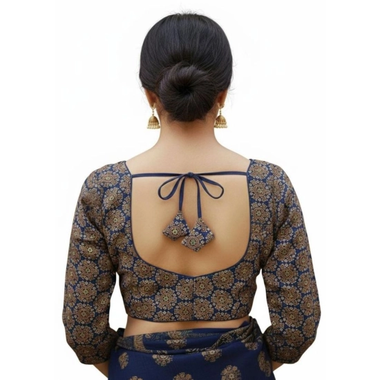 Generic Women's Ajrakh Cotton Halter Neck Padded Blouse (Navy, 38 Ready Size (Self-Alterable 36–40)