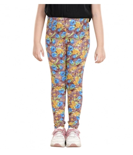 Generic Girl's Cotton Lycra Floral Elasticated Jeggings (Multicolor)