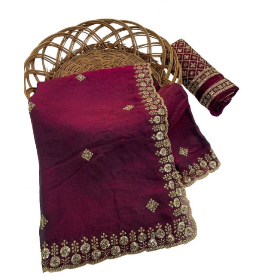 Generic Women's Satin Embellished Saree With Unstitched Blouse 5.5Mtr (Maroon) Generic Women's Satin Embellished Saree With Unstitched Blouse 5.5Mtr (Maroon)
