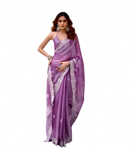 Generic Women's Faux Shimmer Geometric Ready to wear Saree With Unstitched Blouse 5.5Mtr (Lavender) Generic Women's Faux Shimmer Geometric Ready to wear Saree With Unstitched Blouse 5.5Mtr (Lavender)