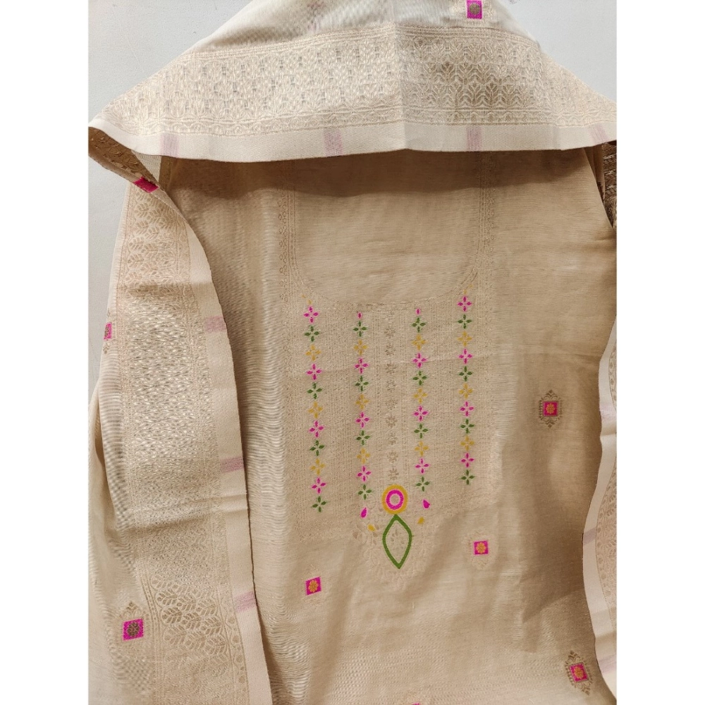 Generic Women's Banarasi Silk Printed Unstitched Salwar Suit Material With Dupatta (Cream, 3Mtrs) Generic Women's Banarasi Silk Printed Unstitched Salwar Suit Material With Dupatta (Cream, 3Mtrs)