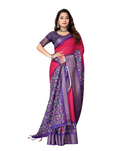 Generic Women's Cotton Silk Printed Saree With Unstitched Blouse 5.5Mtr (Multicolor)