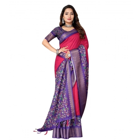 Generic Women's Cotton Silk Printed Saree With Unstitched Blouse 5.5Mtr (Multicolor)