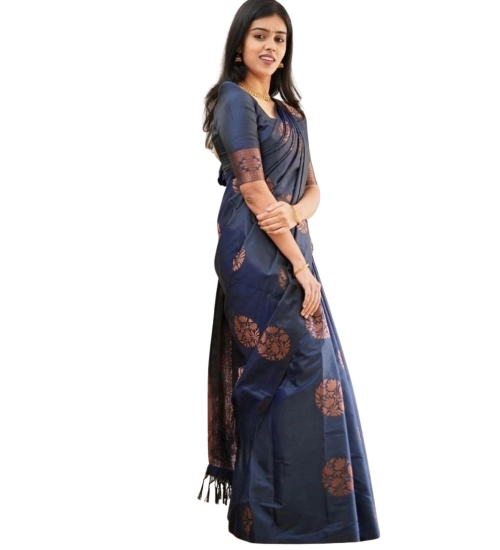 Generic Women's Soft Litchi Silk Jacquard Work Saree With Unstitched Blouse 5.5Mtr (Blue) Generic Women's Soft Litchi Silk Jacquard Work Saree With Unstitched Blouse 5.5Mtr (Blue)