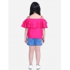 Generic Girl's Rayon Solid Cold Shoulder Top with Shorts (Pink-Blue)
