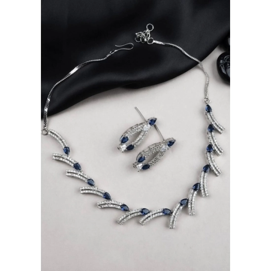 Generic Women's Brass Silver Plated Necklace set (Blue) Generic Women's Brass Silver Plated Necklace set (Blue)