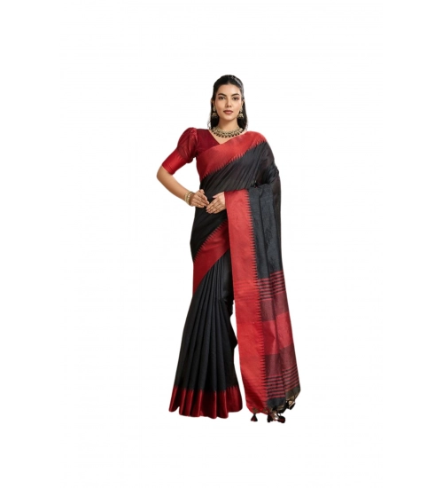 Generic Women's Raw_Silk Woven Saree With Unstitched Blouse 5.5Mtr (Black)