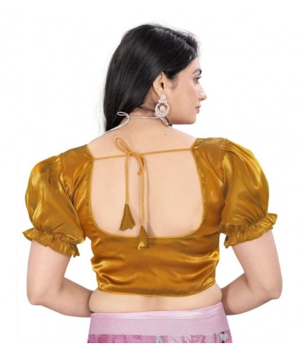 Generic Women's Jimmy Solid Designer Neck Elastic Sleeve Readymade Blouse (Gold 38 , Alterable up to 42)-PID65828
