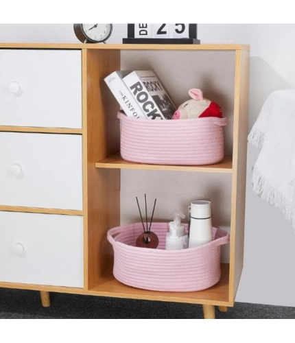 Generic Cotton 10x7x4 Inch2 Pcs Oval Storage Basket For Clothes (Pink)