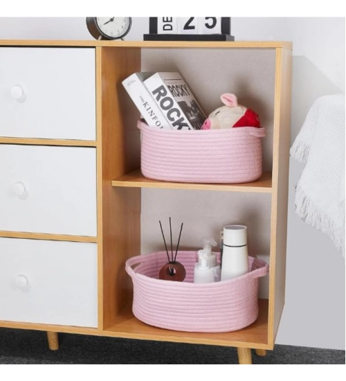 Generic Cotton 10x7x4 Inch2 Pcs Oval Storage Basket For Clothes (Pink)