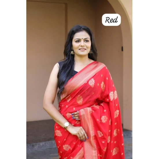 Generic Women's Soft Lichi Silk Printed Saree With Unstitched Blouse 5.5Mtr (Red)