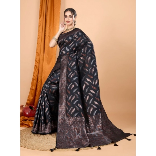 Generic Women's Soft Silk Jacquard Saree With Unstitched Blouse 5.5Mtr (Black)