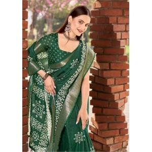 Generic Women's Cotton Silk Printed Saree With Unstitched Blouse 5.5Mtr (Green)