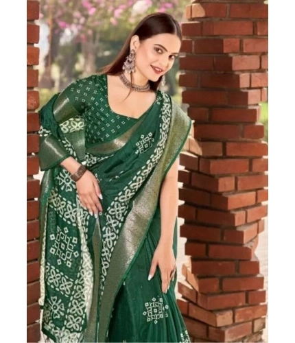 Generic Women's Cotton Silk Printed Saree With Unstitched Blouse 5.5Mtr (Green)