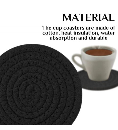 Generic Cotton Pack Of_2 Rope Drink Coasters 4 Pcs Set (Black)