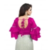 Generic Women's Organza Solid V Neck Layered Ruffle Sleeve Readymade Blouse (Pink Free Size , up to 38–40 Bust)-PID65856