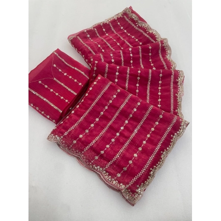 Generic Women's Slik Embellished Saree With Unstitched Blouse 5.5Mtr (Pink)