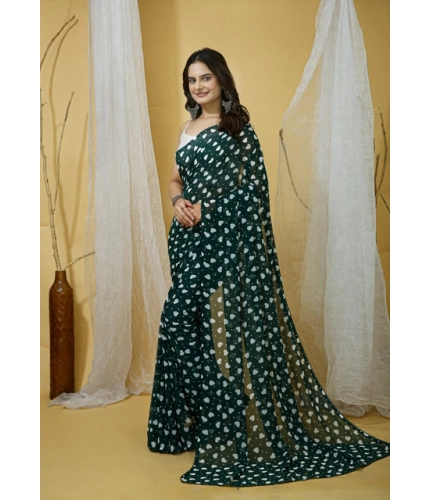 Generic Women's Georgette Printed Saree With Unstitched Blouse 5.5Mtr (Green)