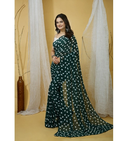 Generic Women's Georgette Printed Saree With Unstitched Blouse 5.5Mtr (Green)