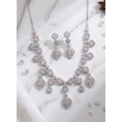 Generic Women's Brass Silver Plated Necklace set (Pink)