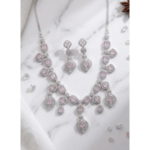 Generic Women's Brass Silver Plated Necklace set (Pink)